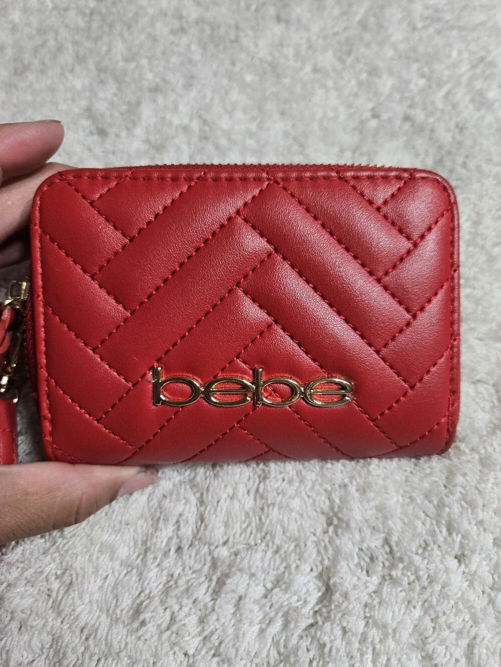 Bebe Red Quilted Wristlet Wallet Like New